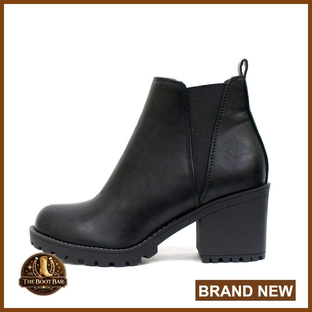 Lug Sole Mid Heel Ankle Booties with Elastic Gore, Comfort Fit